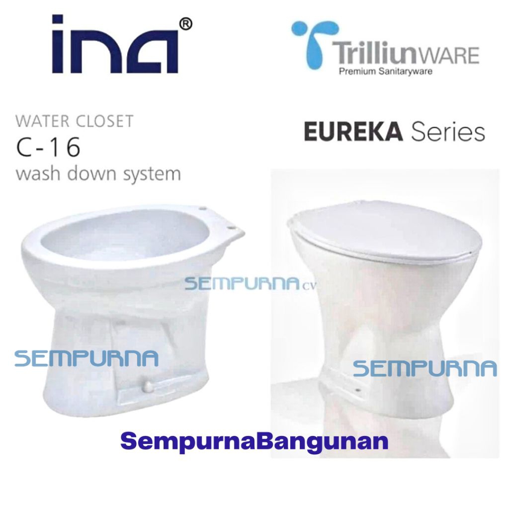Khusus kirim luar Sby Kloset Closed klosed WC toilet duduk siram INA C16 tanpa tangki tabung putih w