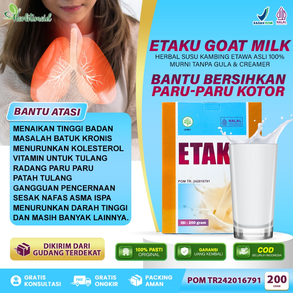 

ETAKU Susu Pembersih Paru Paru, Susu Khusus Paru Paru Kotor, Obat Paru Paru Basah, Batuk TBC, Flek Paru, Ekstrak Susu Kambing Etawa Asli