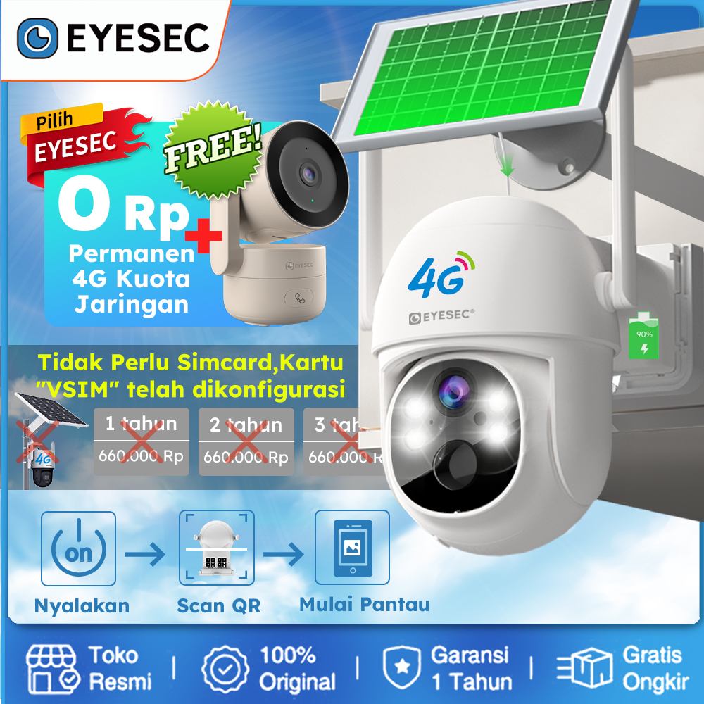 [Kuota 4G GRATIS Tanpa Batas] EYESEC CCTV 4G All Operator Tenaga Surya Outdoor Waterproof CCTV Garan