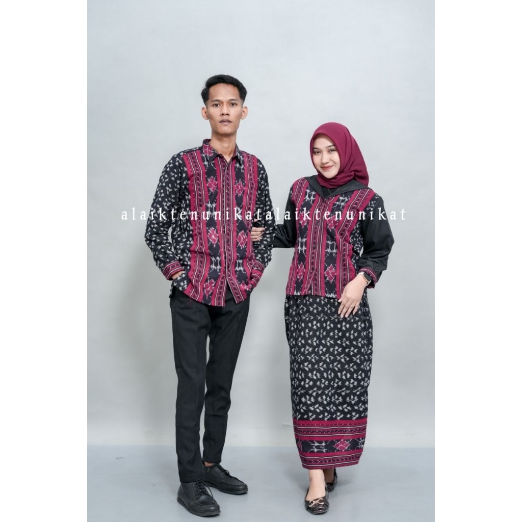 Couple Outfit Tenun Hitam Marun ARUNA - Baju Kondangan - One set Tenun ARUNA - Setelan Tenun - Fashi