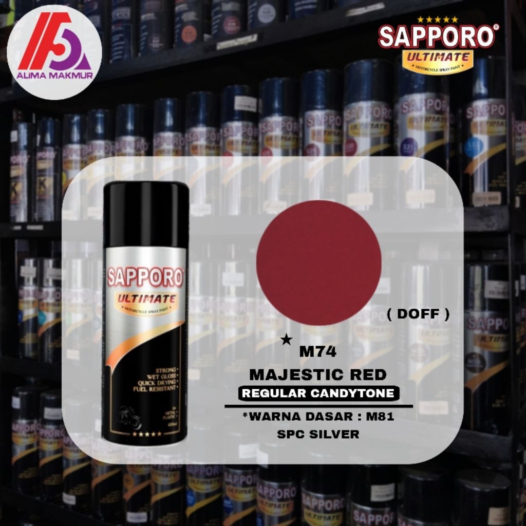 Sapporo Ultimate M74 Majestic Red 400ml / Pilok Pilox Sapporo / Cat Semprot Merah Metalik