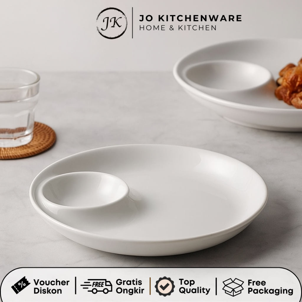 Piring keramik sekat bulat hotelware /  piring saji keramik ada tempat sambal 92JK