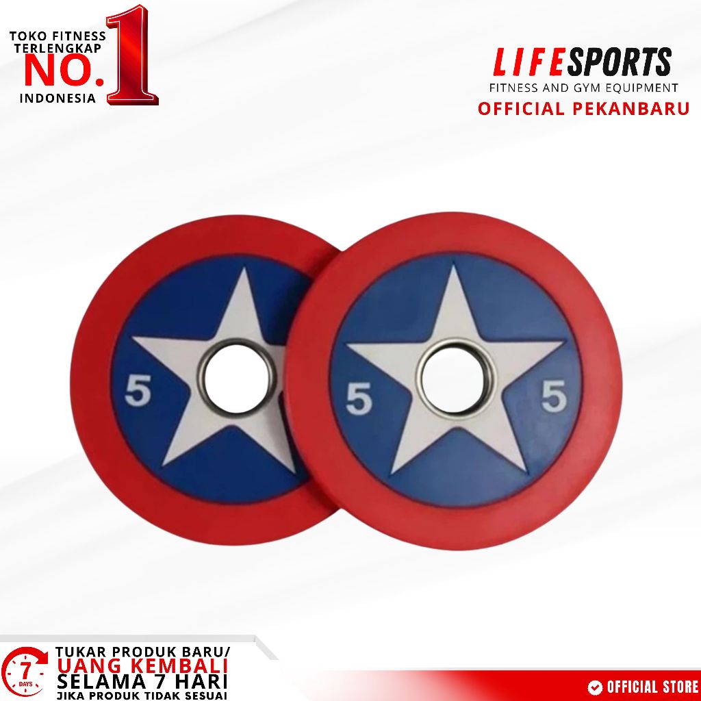 LIFESPORTS - Alat Fitness Gym Captain America Weight Rubber Plate Olympic Bumper 5 Kg