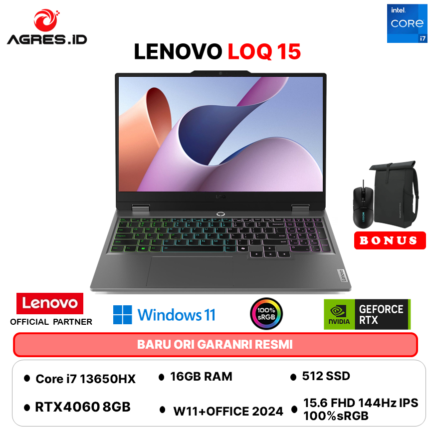LENOVO LOQ 15 I7 13650HX RTX4060 8GB - RAM 32GB 512GB W11+OHS 15.6FHD 144HZ 100SRGB 4ZRGB-BFID