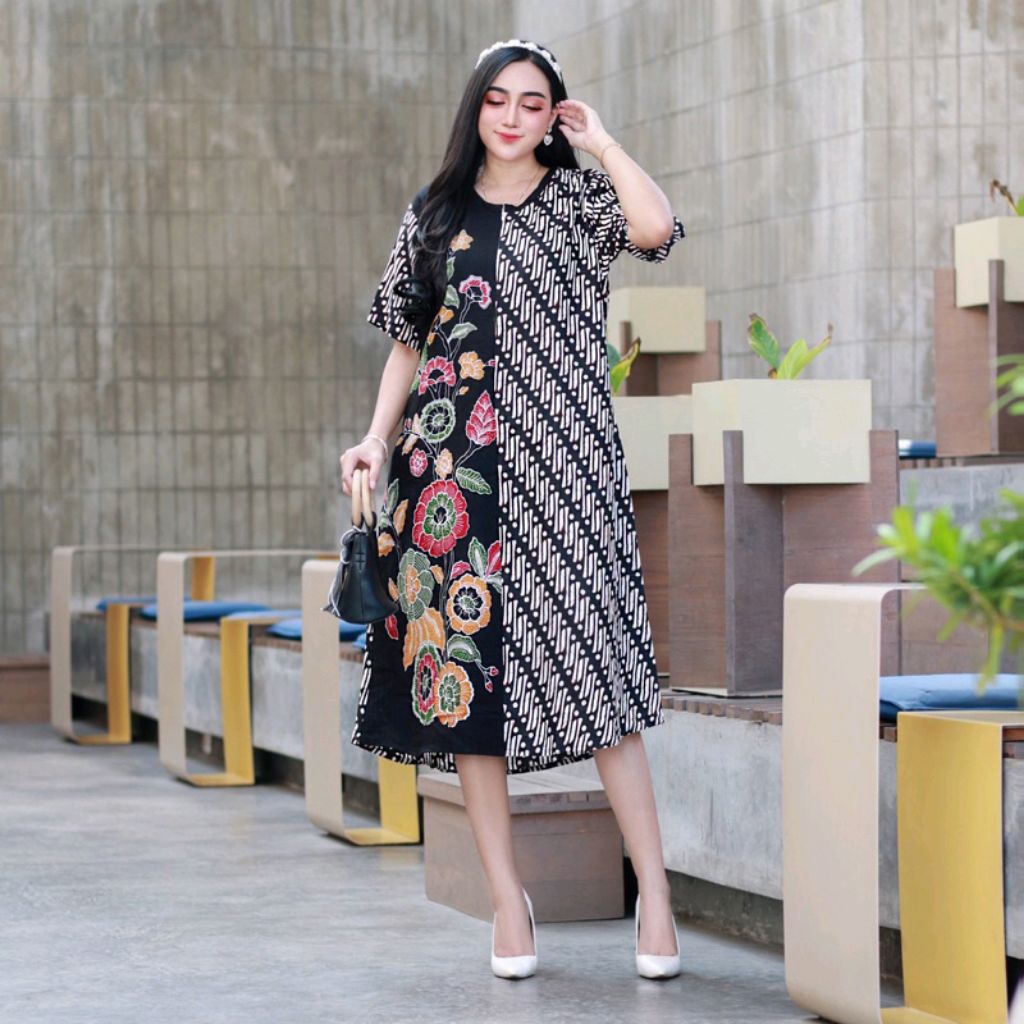 Daster Bunga Kecil Rayon Premium LD 110cm Busui Saku Tali Alesha Batik Ori