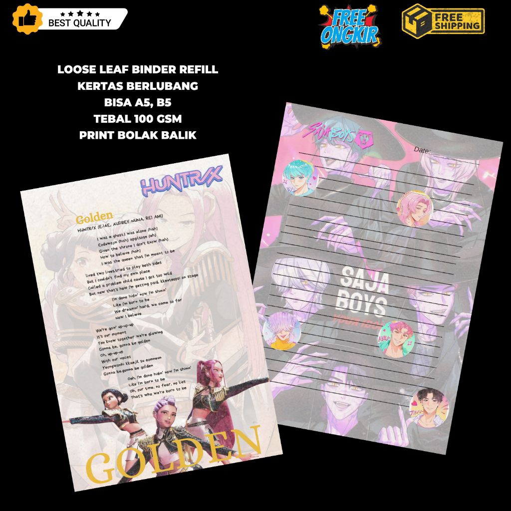

Loose Leaf A5| Binder Refill | Isi Binder K-POP DEMON HUNTERS