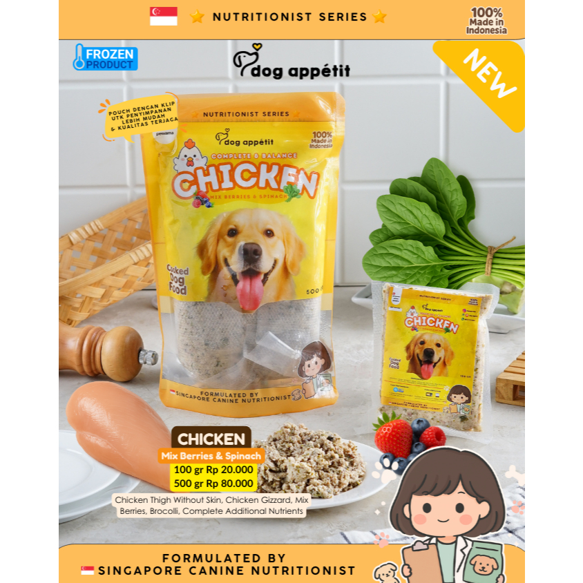 DOG APPETIT – SINGAPORE NUTRITIONIST SERIES - CHICKEN Makanan Anjing Premium Frozen Chicken Mix Berr