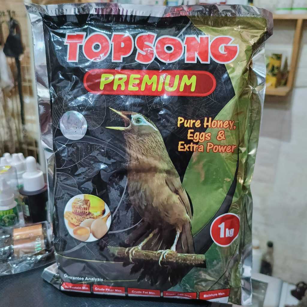 TOP SONG PREMIUM 1 KG VOER TOPSONG PAKAN BURUNG WAMBI HWA MEI MURAI CENDET PROTEIN TINGGI