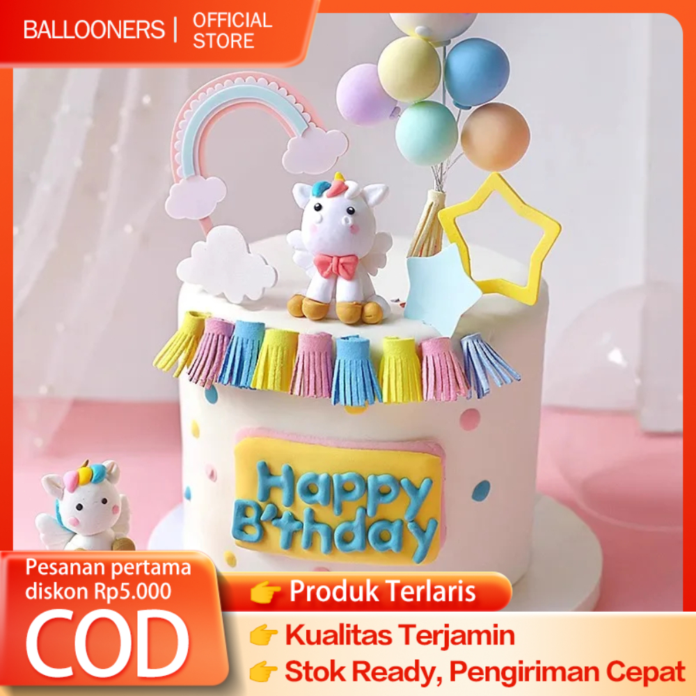 Cake Topper Unicorn Hiasan Kue Ulang Tahun Miniatur Karakter Unicorn Rainbow Hiasan Kue Ulang Tahun.