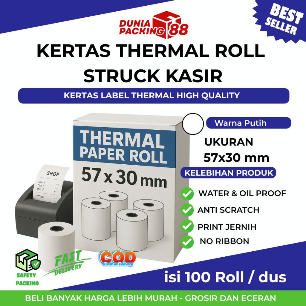 

KERTAS THERMAL STRUK KASIR 57x30 mm POLOS COKLAT / KERTAS THERMAL57 X 30 mm / KERTAS KASIR ROLL