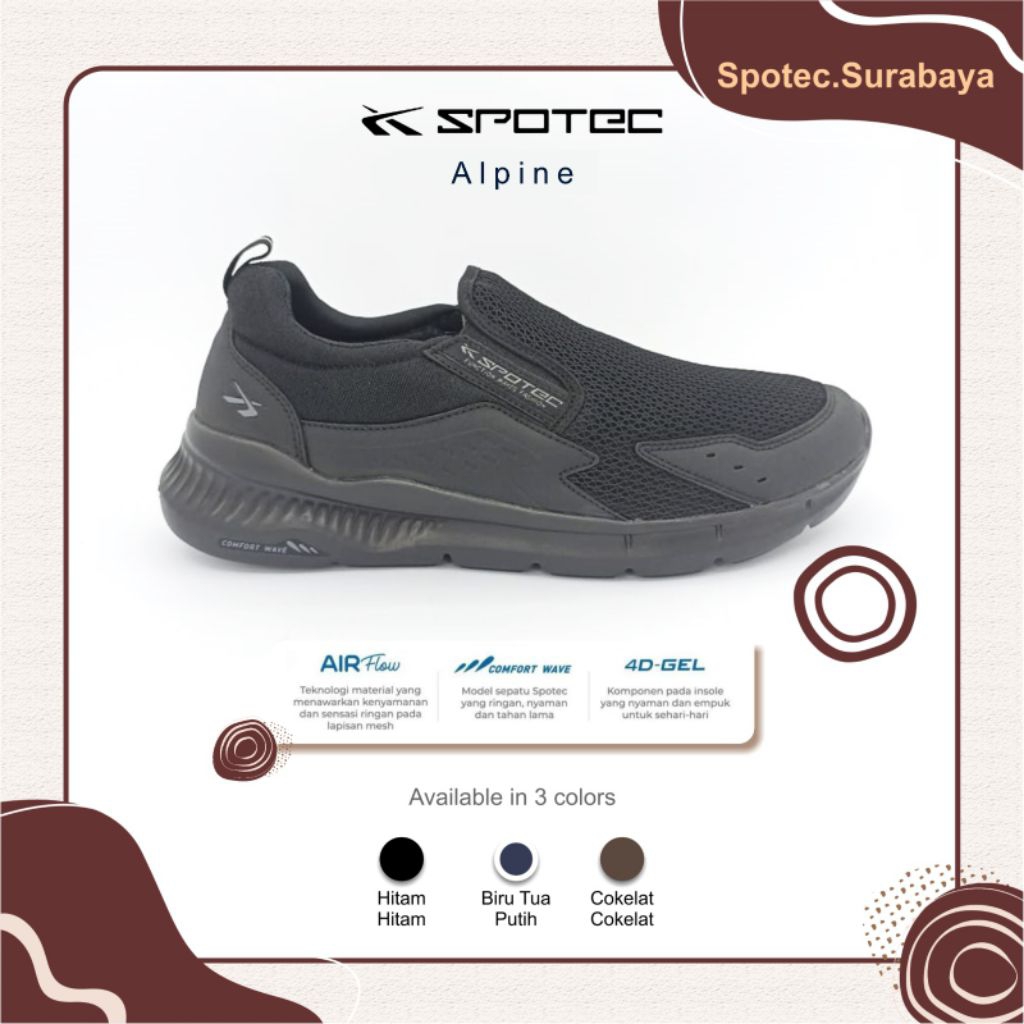Sepatu Slip-On SPOTEC ALPINE Hitam-Hitam