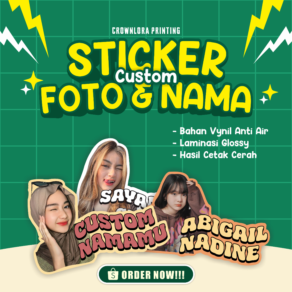 

[5 PCS] Stiker Custom Foto & Nama | Stiker Tahan Air | Stiker Helm | Stiker Laptop
