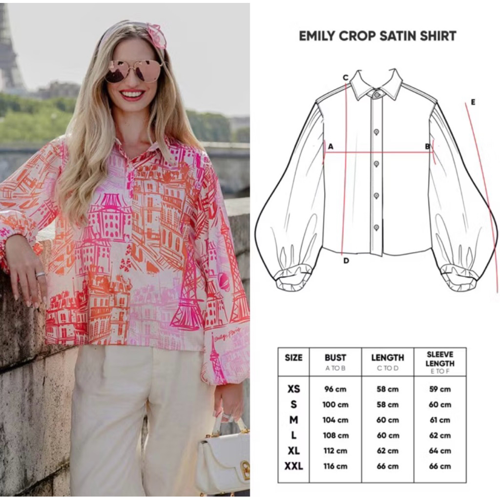 new Benang jarum emily in paris satin crop shirt pink (split 450)