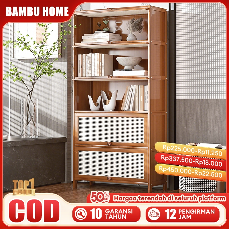 Rak Buku Kayu Minimalis Lemari buku minimalis Rak Serbaguna Lemari Buku Bookshelf Lemari Bambu