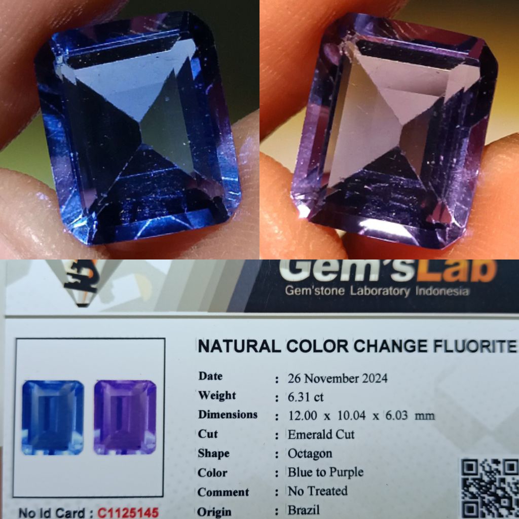 NATURAL BATU COLOR CHANGE FLUORITE BRAZIL MEMO GLI LAB