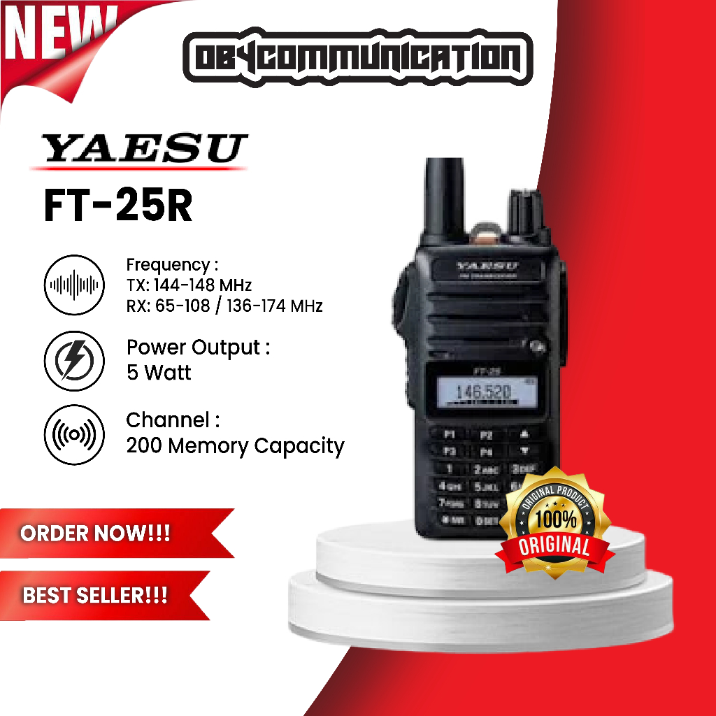 HT YAESU FT-25R/E VHF 5 Watt Original Garansi Resmi 136-174MHz Radio HT Jarak Jauh Suara Jernih