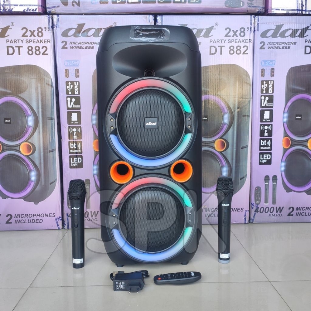 Speaker Portable DAT DT 882 8 inch 2 Mic Wireless