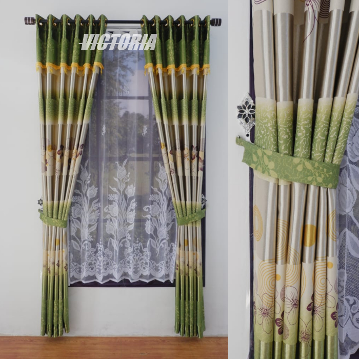 Gorden Jendela Premium Aesthetic Bunga  Poni Tempel Mewah Pintu Kamar Minimalis Panjang 230X130