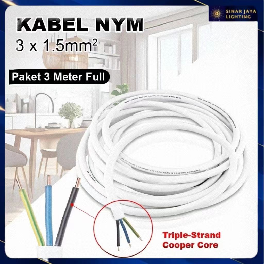 Kabel Listrik Tembaga NYM 3x1.5mm / Kabel Listrik Tembaga Asli 3M SNI