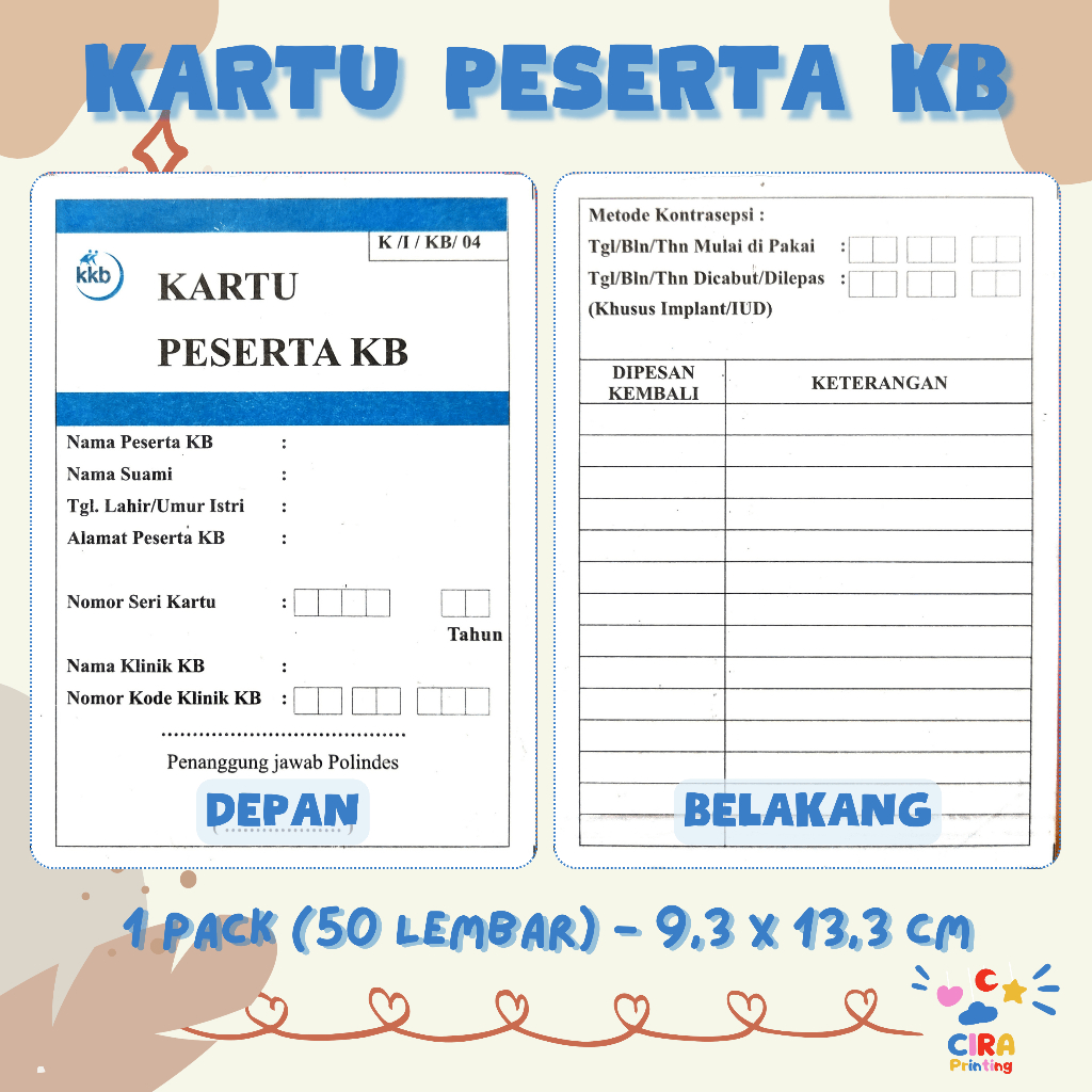 

Kartu Peserta KB Akseptor Isi 50 Lembar - Kartu Akseptor Keluarga Berencana