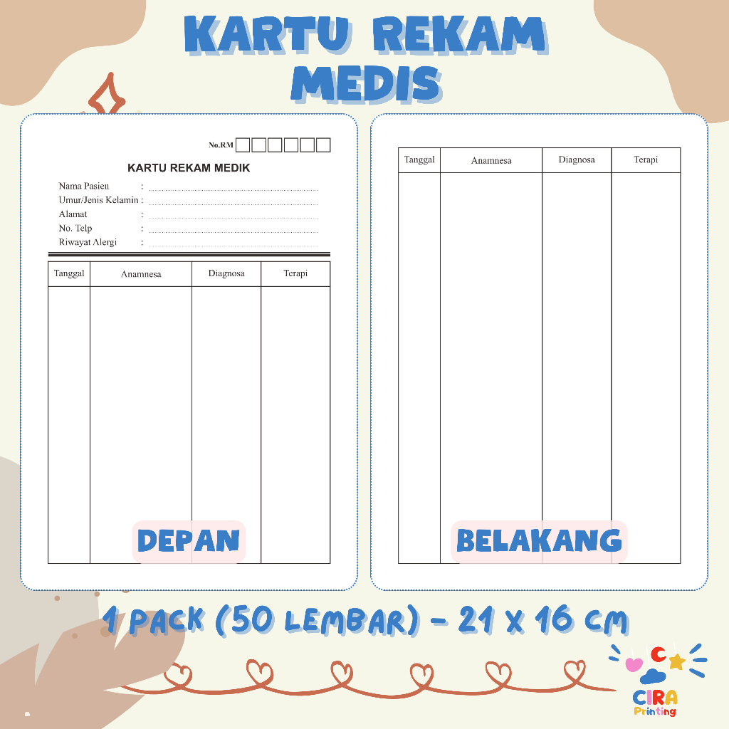 

Kartu Rekam Medis RM / Kartu Berobat Pasien Isi 50 Lembar - Kartu Klinik Rumah Sakit Puskesmas