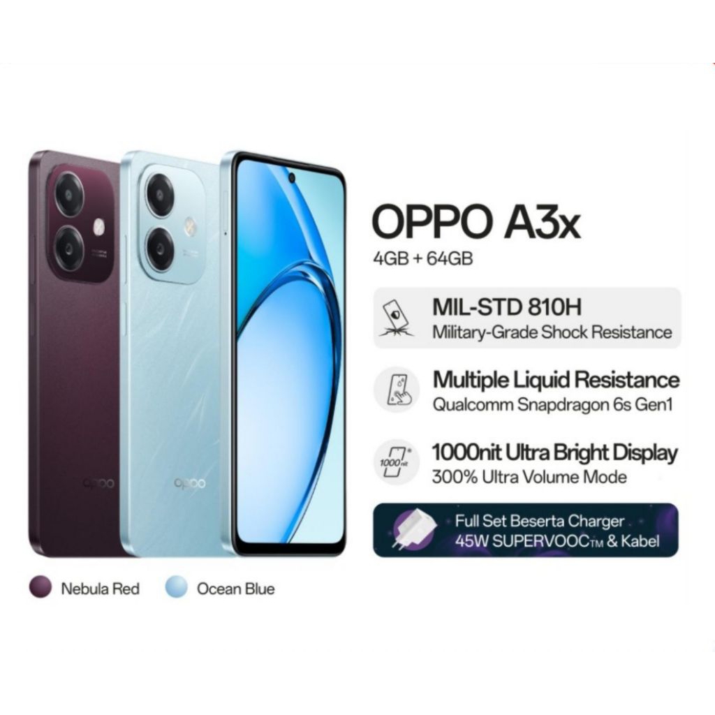 HP OPPO A3X 4/64 GB - OPPO A3X RAM 4GB ROM 64GB GARANSI RESMI