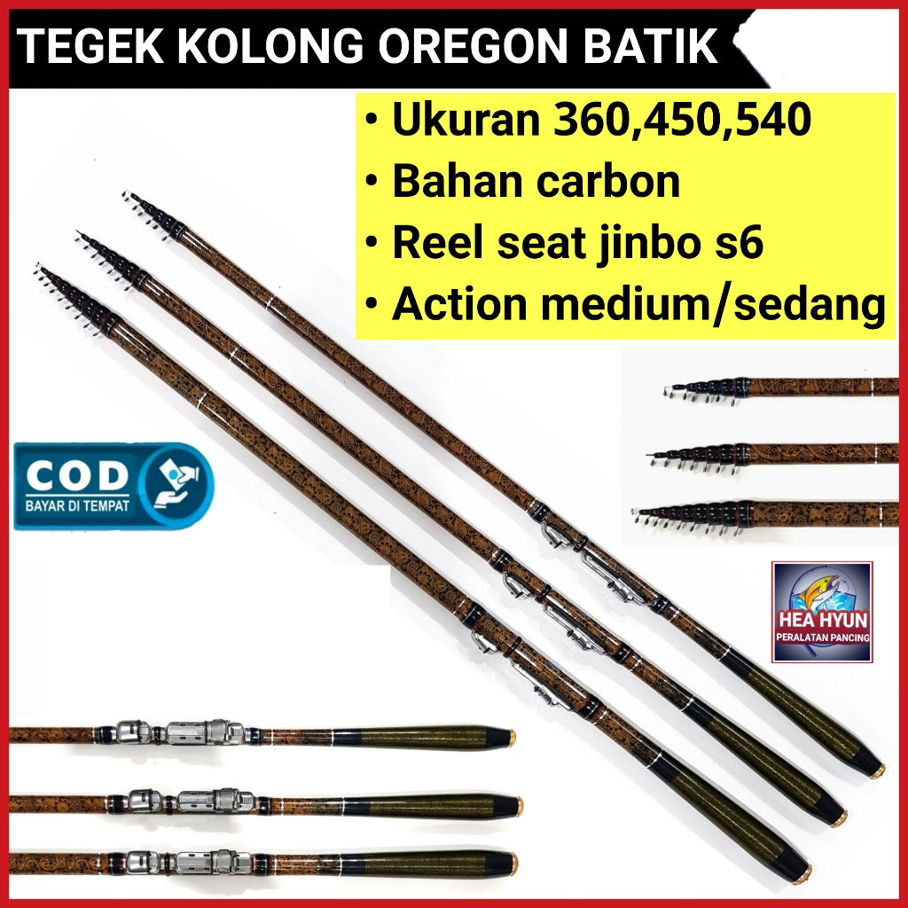 Joran tegek KOLONG OREGON BATIK 360 - 450 - 540 cm BAHAN CARBON - ACTION MEDIUM