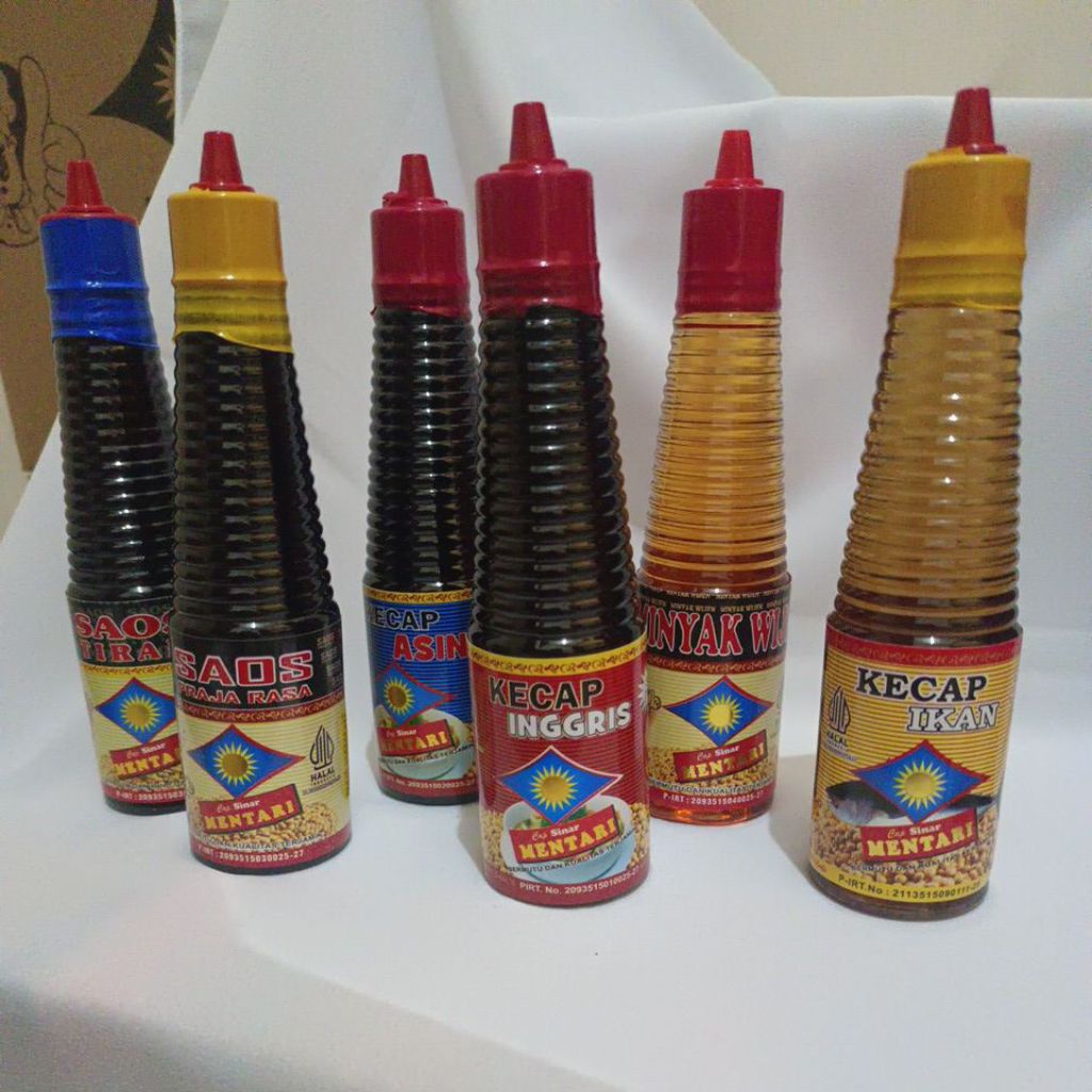 

Paket 6 botiol (kecap asin,kecap inggris,kecap ikan,saos tiram,saos prajarasa,minyak wijen)