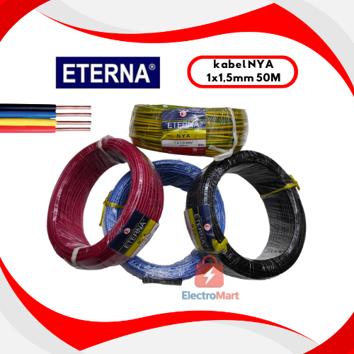Kabel Kawat Tunggal Eterna NYA 1 x 1,5mm 50 Meter - Engkel 1,5 mm 1,5mm 1,5mm 50Meter - Hitam Biru M