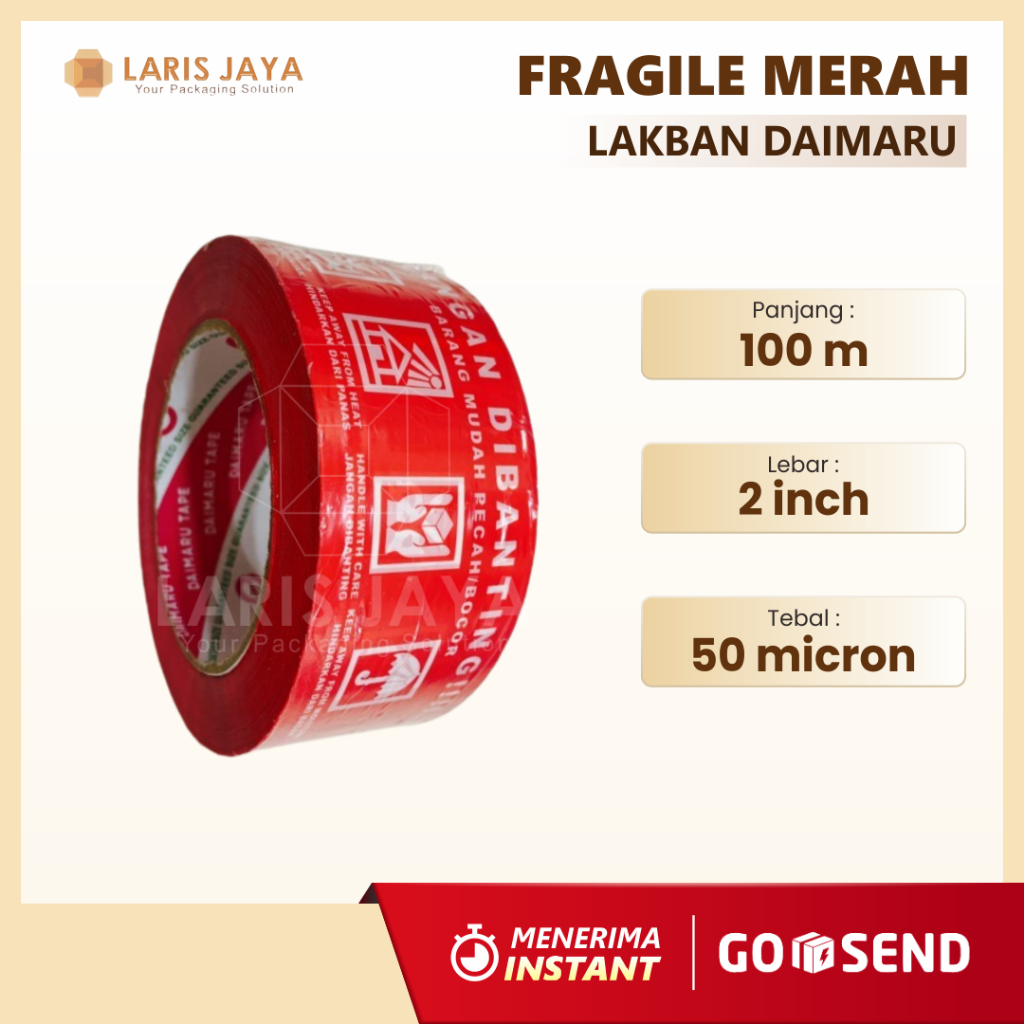 

Lakban Fragile Daimaru Merah Jangan Dibanting 2" x 100 m ( Lakban DM Fragile Merah 100 m )