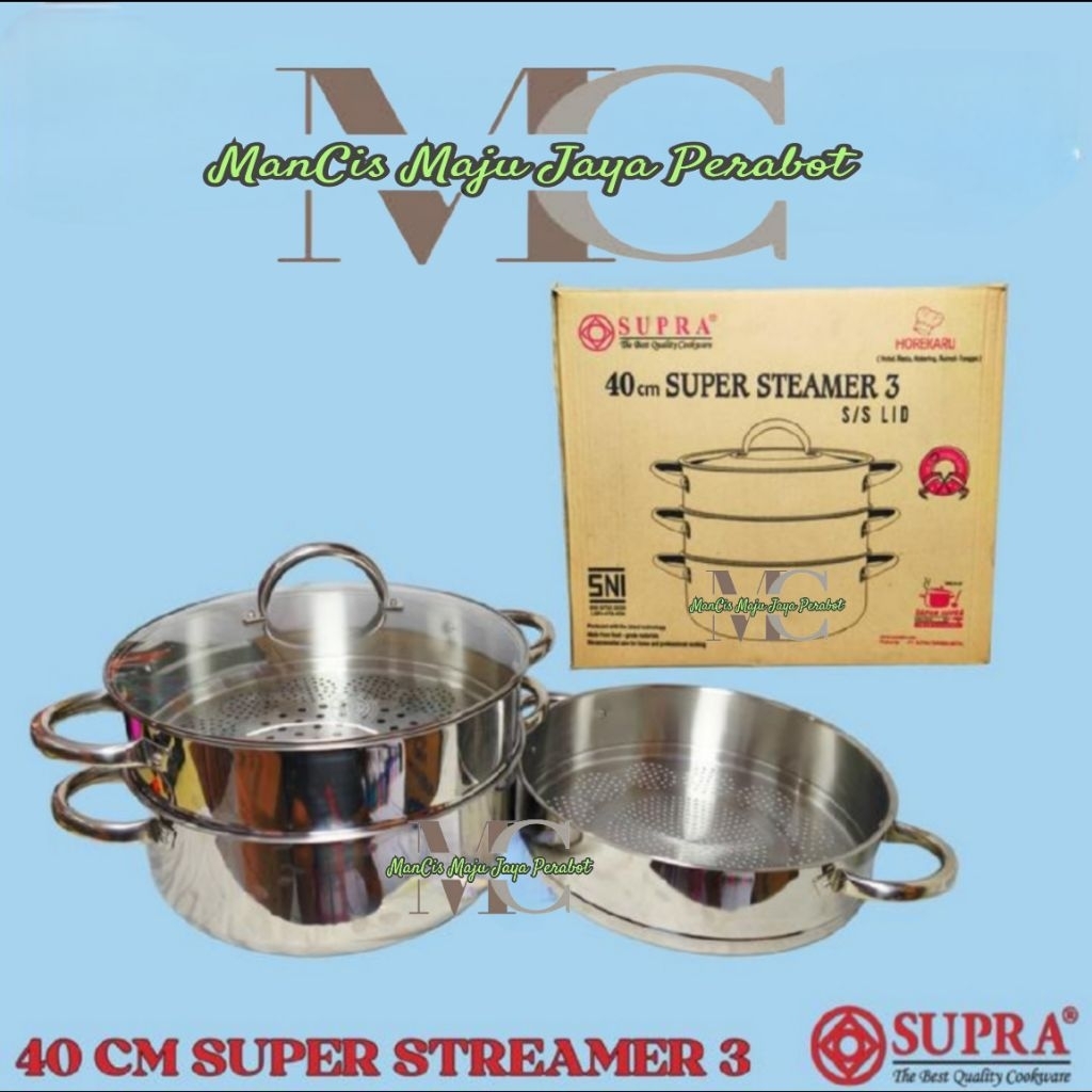 panci super steamer SUPRA 40 CM susun 3 stainless steel panci klakat kukusan