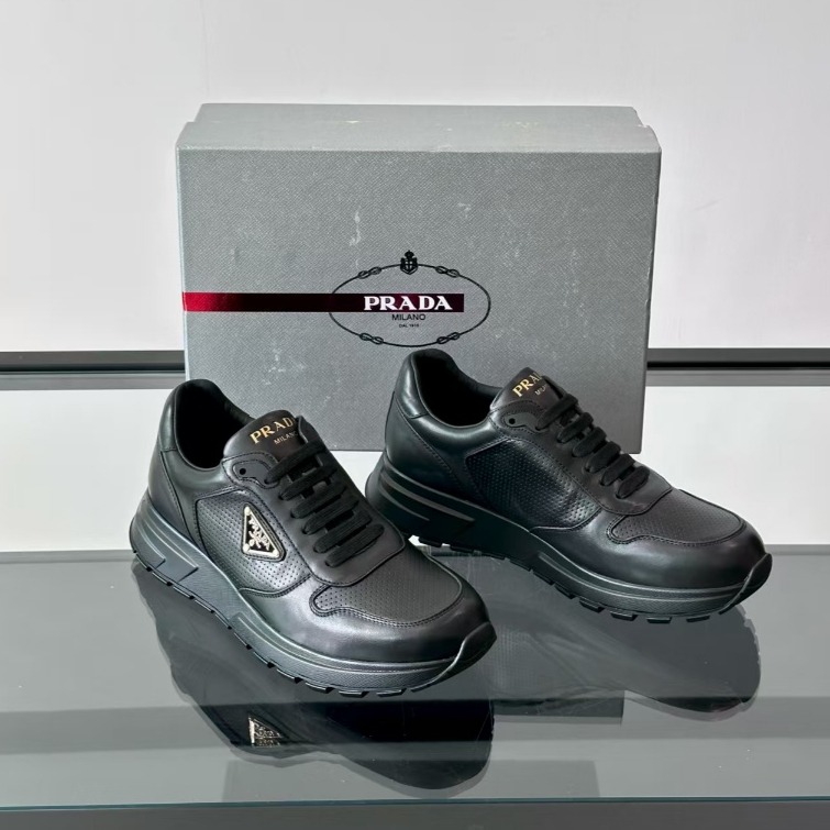 Prada Men's Casual Board Shoes New Breathable Leather Sneakers Comfortable Running Shoes