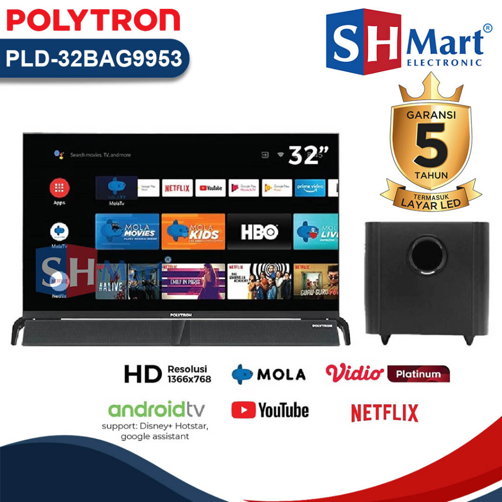 Tv Polytron 32 Inch Smart Android Mola PLD-32BAG9953 / 32BAG9953 Garansi Resmi (MEDAN)