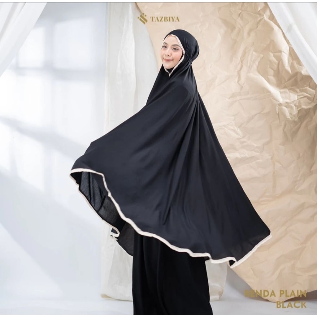 mukena tazbiya polos renda / plain black original by tazbiya