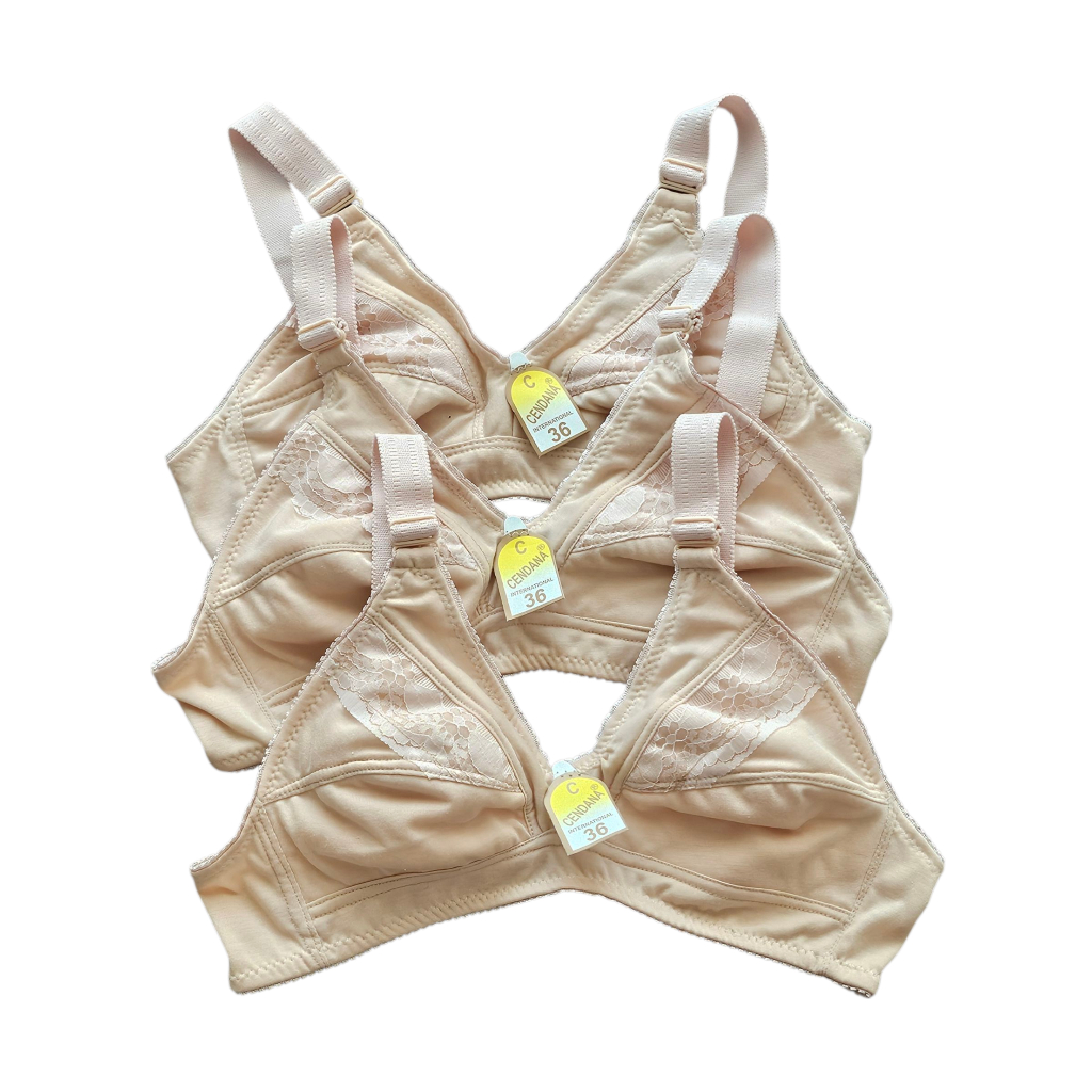 3PCS Bra Bh Lokal Tanpa Busa Tanpa Kawat Ukuran 36-40 Cup C