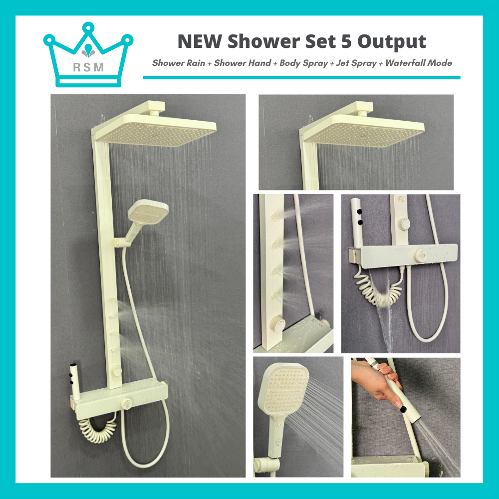 Aluminium Shower Set EIXO 5 Output Tiang Shower Mandi Panas Dingin