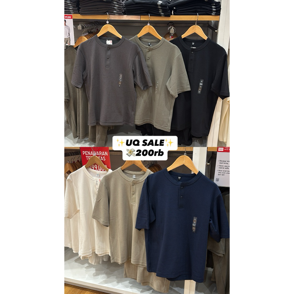 UNIQLO T-SHIRT WAFFLE KERAH HENLEY LENGAN PENDEK