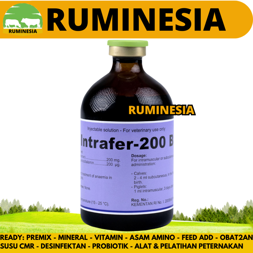 INTRAFER 200 B12 100ML - Obat Hewan Anti Anemia & Pemacu Pertumbuhan Fe & B12 Sapi Babi Kambing