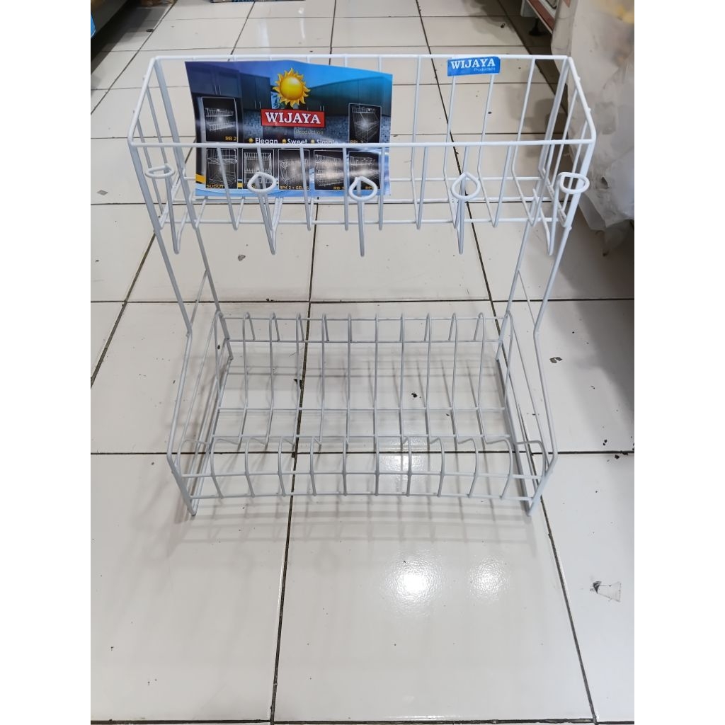Rak Piring Susun 2 / Rak Piring Anti Karat / Rak Piring RPK 2 + GELAS PUTIH / RAK PIRING MINIMALIS S