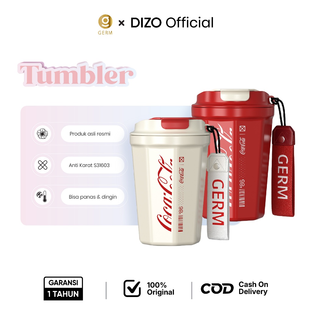 GERM Coca-Cola Thermos Cup S31603 Cangkir Termos Baja Tahan Karat Cangkir Kopi Gelas Air Portabel