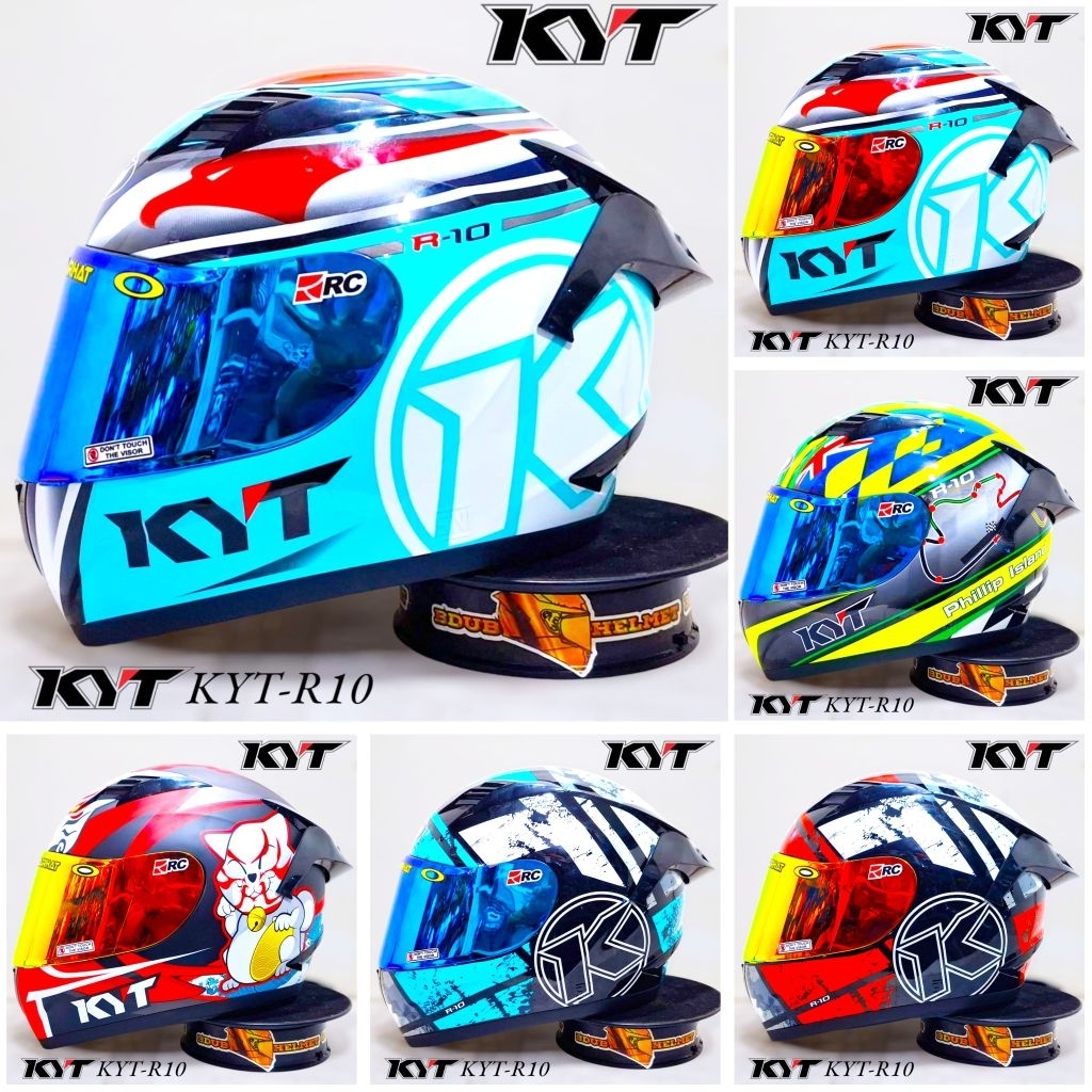 Helm KYT R10 #1 aquamarin  paket ganteng spoiler 3D 100% original KYT