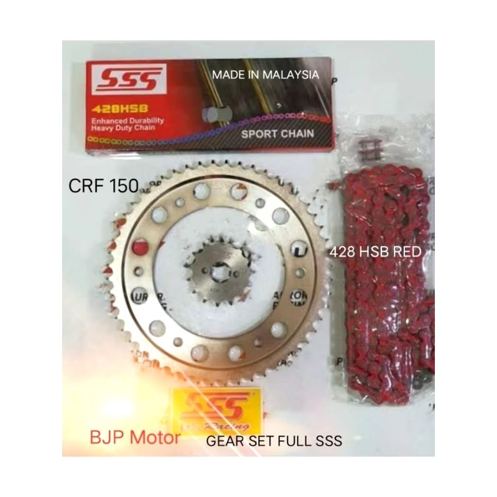 Gear Set FULL SSS 428 CRF 150 + Rantai SSS 428 HSB 130L/140L MERAH/RED + Pilihan Gir Depan SSS