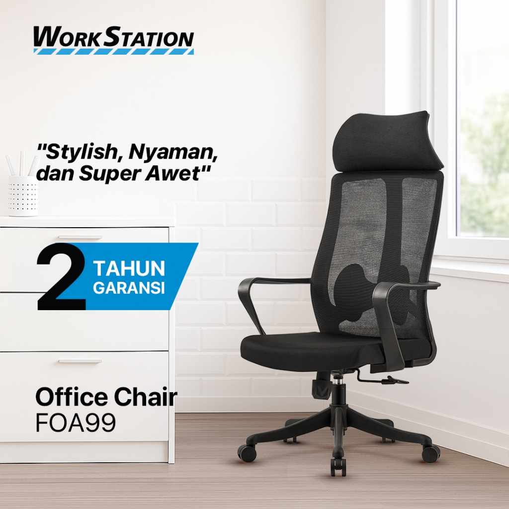 WorkStation by TRENDI Kursi Kantor Kerja Ergonomis FOA99 BLACK Working Chair Furniture Aluminium