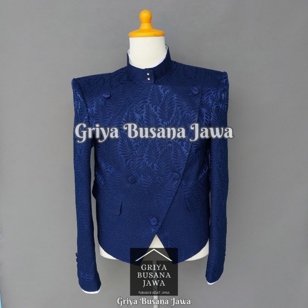 Beskap Solo Krowok Alusan Jaguar Emboss Premium Warna Navy