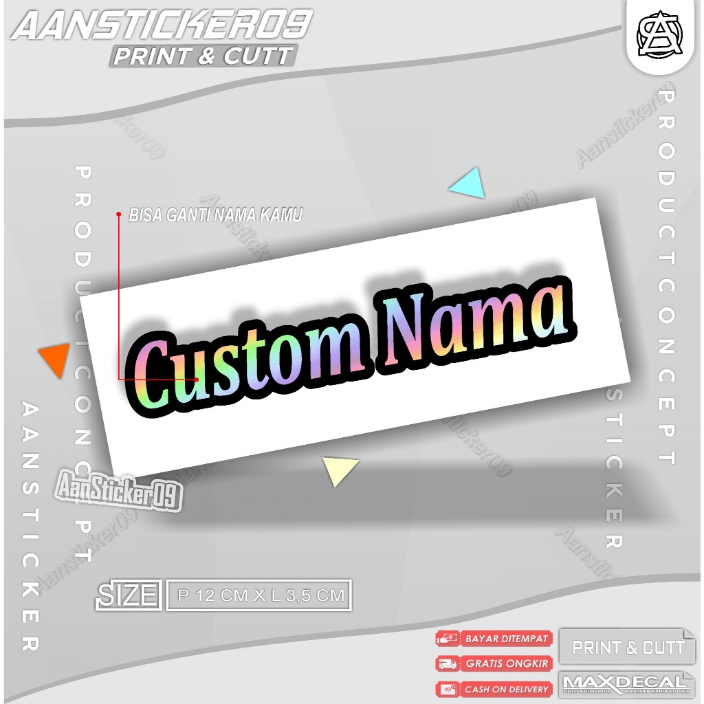 Stiker Custom Nama Hologram Riques Tulisan Stiker Cutting Bahan Anti Air