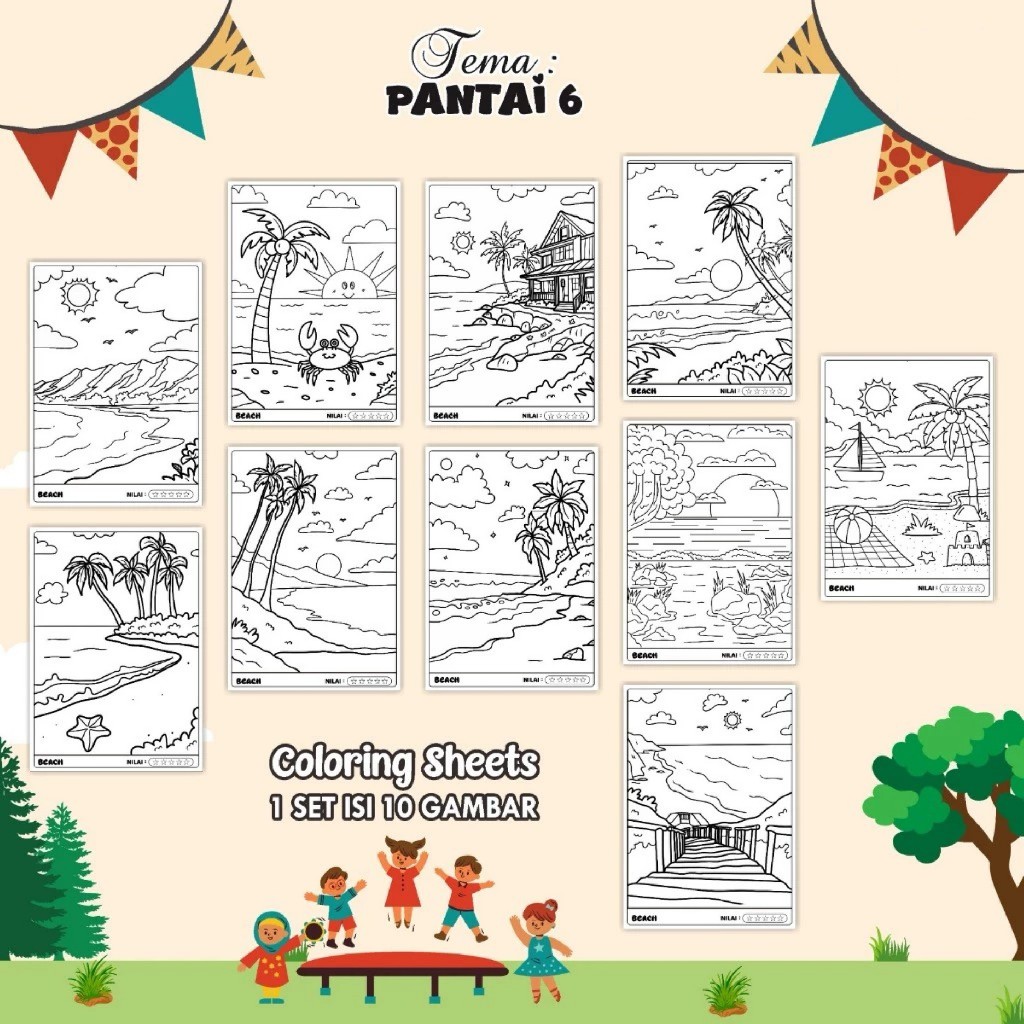 

(PANTAI 06) KERTAS MEWARAI ANAK UKURAN A4 - LEMBAR MEWARNAI MURAH READY STOCK - COLORING SHEETS ANAK PAUD/TK
