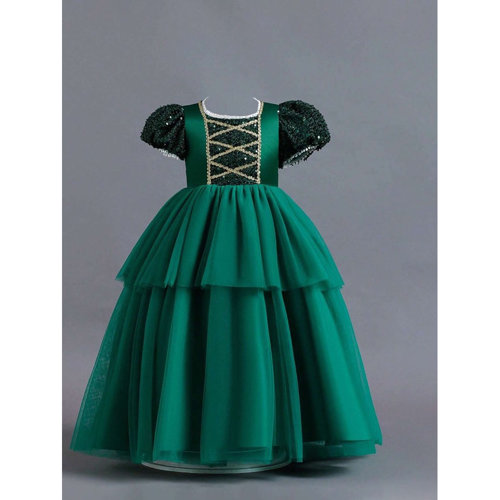 gaun natal mewah | dress natal anak premium | gaun natal anak hijau emerald
