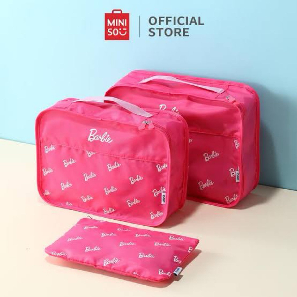 MINISO BARBIE STORAGE BAG TAS PENYIMPANAN ISI 3 TRAVEL BAG