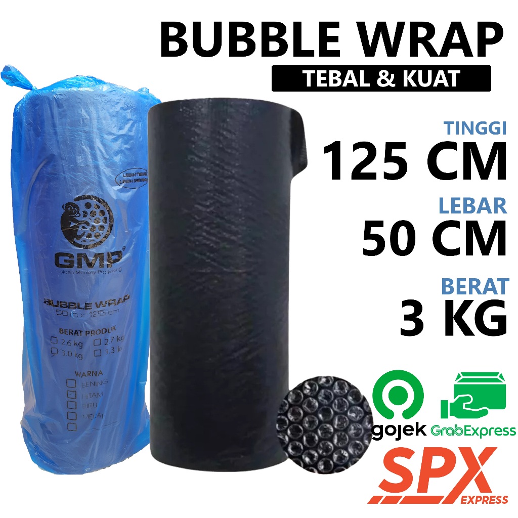 

Bubblewrap GMP Roll Utuh Warna Hitam Tinggi 125 CM Berat 3KG Packing Tebal Premium Best Quality