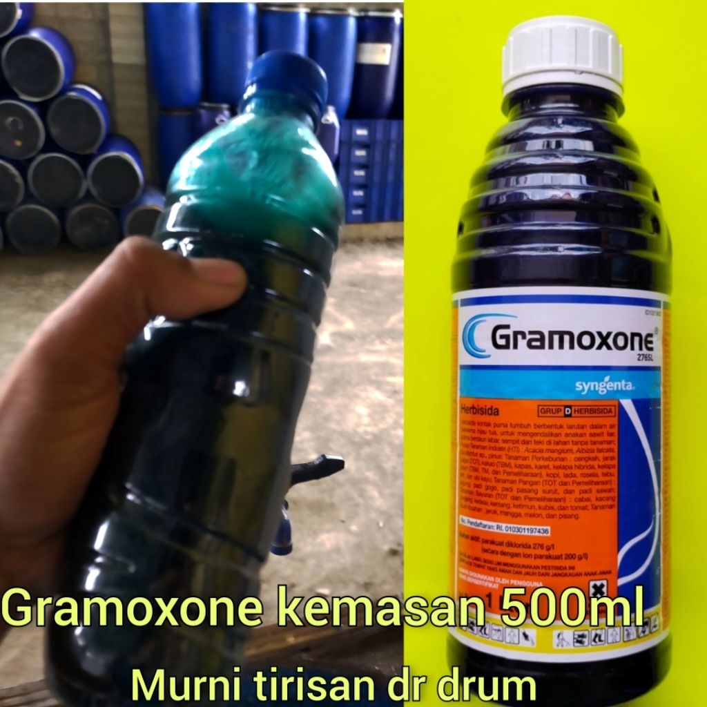 obat rumput jenis gramoxone kemasan 500ml.tirisan dr drum.sangat ampuh membasmi rumput.dosis 150ml u